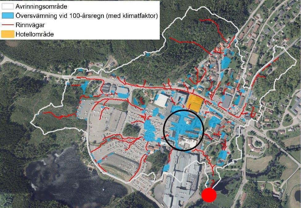 Nu aktuellt planområde, Detaljplan för del av Ullared 1:142 Figur 5. Utdrag ur Översvämningsutredning för nytt hotell i Ullared (Detapljplan för Ullared 1:21 m.fl.), Sweco 2018 5.