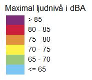 Den ekvivalenta ljudnivån uppgår till som mest 60 dba och den maximala ljudnivån (L max,5th) nattetid (06-22) till som mest 82 dba för kortsidor mot Jarlabergsvägen, se