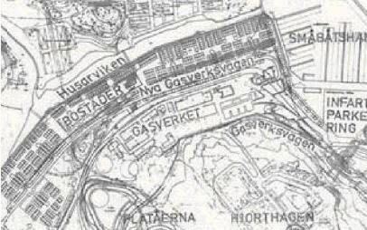 HJORTHAGEN 7.3 Norra Djurgårdsstaden - historia Fig. 8 Ett förslag till områdesplan för Hjorthagen 1972 med bostäder på gasverkstomten.