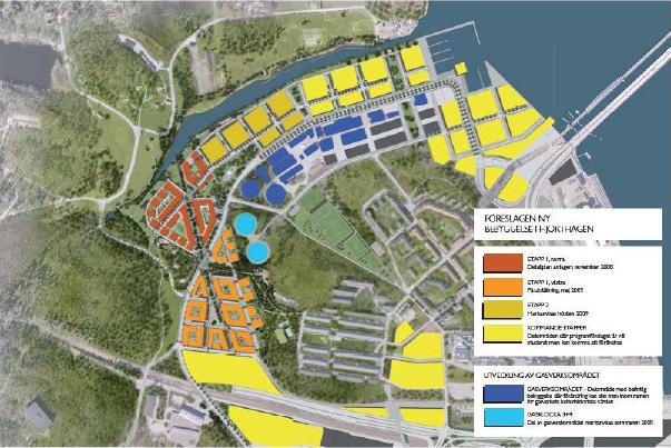 HJORTHAGEN Fig. 13 Utbyggnaden av den nya stadsdelen ska ske etappvis.