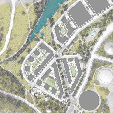 HJORTHAGEN 7.6 Norra Etappen indragen 6e våning. Ett särskilt färgsättningsprogram har tagits fram för att stämma med den äldre gasverksbebyggelsen och omgivande natur.
