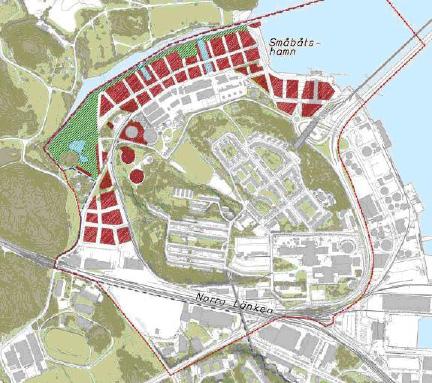 HJORTHAGEN Stadsbyggnadskontoret bedömer dock inte förslaget som genomförbart eftersom det inte innehåller tillräckligt många bostäder även om grön- och friytor i anslutningen till Husarvikens södra