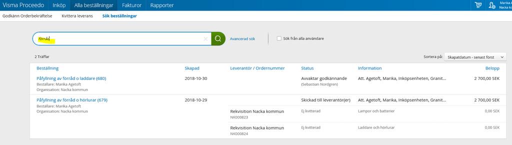 Här kan du även avbryta din beställning innan den är godkänd.