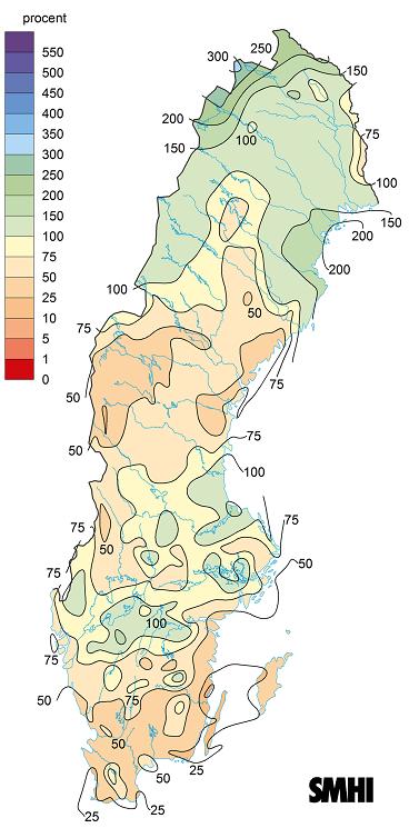 maj juni juli augusti september Nederbörden i förhållande till normalperioden