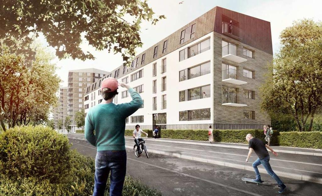 SID 13 (23) Lamellhuset perspektiv från norr med föreslagna punkthus i bakgrunden.