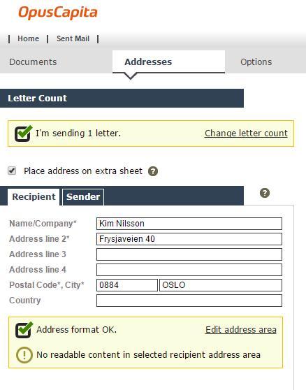 PRINTER DRIVER 8 (13) Klicka i rutan place address on extra sheet om du vill ha adresserna på ett separat ark som gör dem synliga genom kuvertfönstren, utan att du behöver ändra på originallayouten