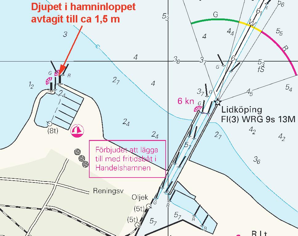 17 Nr 305 Vänern och Trollhätte kanal / Lake Vänern and Trollhätte kanal * 5052 (T) Sjökort/Chart: 135 Sverige. Vänern. Lidköping. Småbåtshamnen. Minskat djup. Upprepning.