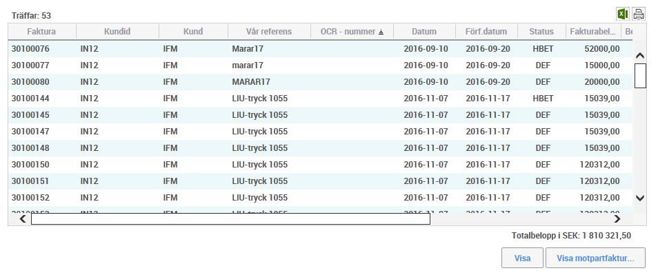 45(48) Klicka på Excel-symbolen för att exportera sökresultatet till Excel.