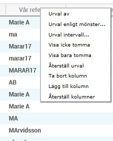 46(48) För att göra urval, högerklicka på den aktuella
