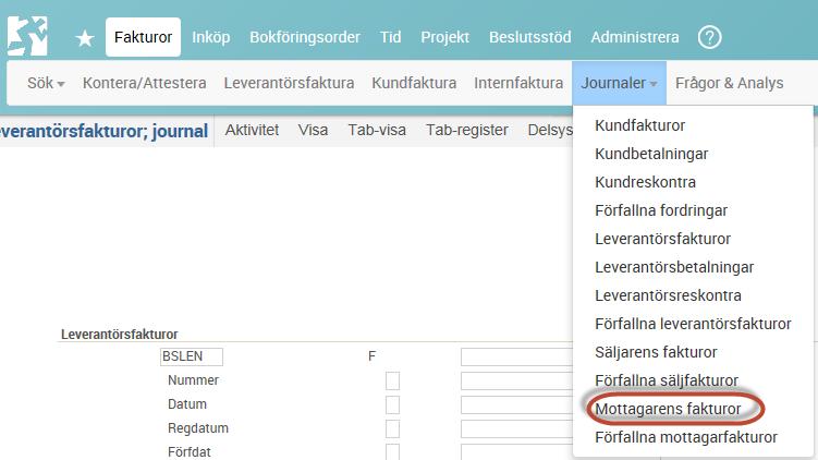 47(48) 2.7.2 Journaler Journaler är fasta rapporter där resultatet presenteras i listor och inte går att exportera till Excel eller påverka hur de visas (ordning eller delsummor t.ex.). Journalen Mottagarens fakturor kan användas för att se utestående interna fakturor.