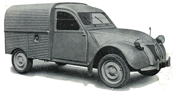 Kurirens och Frejvids första bil var denna tvåcylindriga, luftkylda Citroën utan värmeaggregat och med oisolerade väggar.