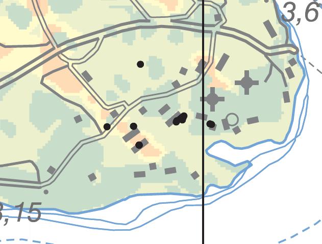 Figur 3-5. Jorddjup enlig SGUs jorddjupskarta i skala 1:50 000 från SGUs Kartgenerator. Planområdets ungefärliga läge är markerat med en svart ellips. 3.4 Dagvattenhantering Befintlig Dagvattenflödet sker idag utan fördröjning till slutna ledningar för vidare transport till dagvattnets recipient, Solöfjärden och Trälhavet.