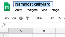 Skapa ett nytt kalkylark genom att klicka på plustecknet: Nu ser det ut så här: Döp ditt dokument genom att klicka