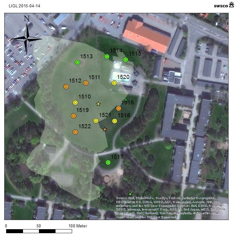 Ingen påvisad förorening över KM över MKM Figur 8: Figuren visar den totala föreningssituationen avseende metaller och oljekolväten, vid de två undersökningarna som gjorts i solhålan.