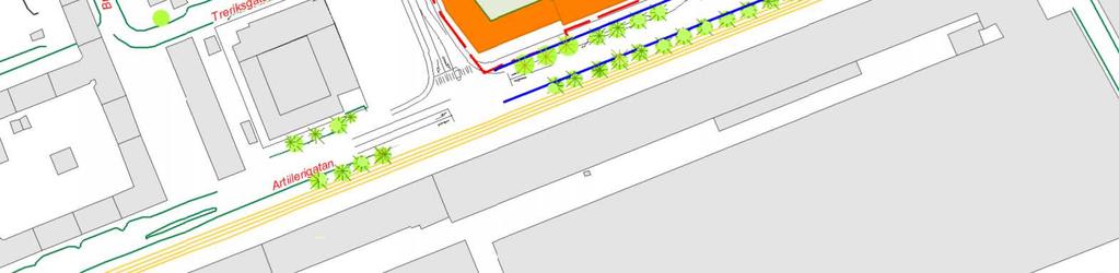 I planeringen av Kv. Gösen med ombyggnad av Ryttmästaregatan kommer denna utformning att bestå.