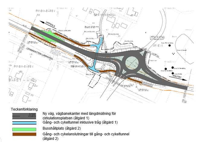 2 (4) Föredragning De föreslagna åtgärderna innebär i huvudsak följande: Cirkulationsplats inklusive byggande av en gång- och cykeltunnel samt relaterade miljöåtgärder, i avtalet benämnt åtgärd 1 Två