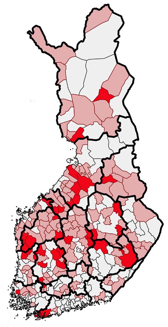 KOMMUNEKONOMIPROGRAMMET 2020 2023, VÅREN 2019 Inkomstskattesatser (2018) Över 22 % 21 21,99 % Figur 13.