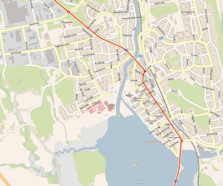Platsspecifika förutsättningar Transportleder för farligt gods Genom Lindesberg går väg 860/Kristinavägen/Örebrovägen som inte är klassad som rekommenderad transportled för farligt gods.