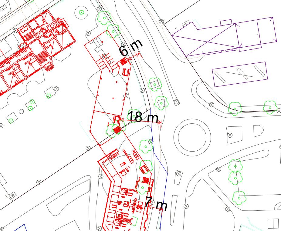 Minsta avståndet mellan vägkant på väg 860/Kristinavägen/Örebrovägen och planerade bostäder i planområdets södra del är cirka 6-7 meter, se Figur 12.