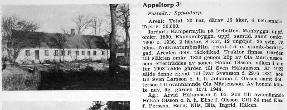 Släkten Jönsson i Appeltorp börjar med grenen Åbon Ivar Svensson och Agda Håkansdotter som gifte sig 1786-09-03 i Appeltorp 3. Ivar född 1748-07-21 i Onslunda och Agda i Tranås 1766-11-04.