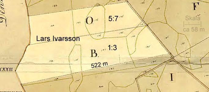 Appeltorp 1:3, den ljusa delen, B på kartan och 5:7, O på kartan, enligt Laga skifte.
