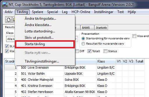 2.13 Starta tävlingen Under menyn Tävling finns alternativet Starta tävling. När du väl har klickat på starta tävling finns det begränsade möjligheter att göra ändringar.