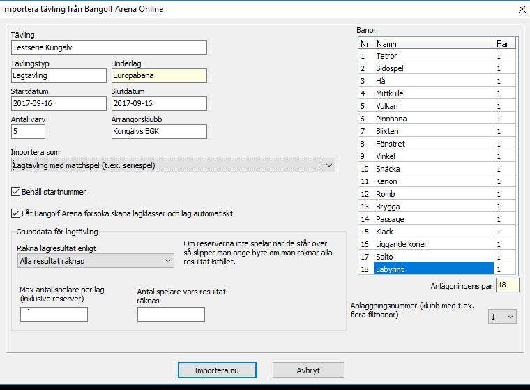3.20 Lägga in lagen samt lagdata När du väljer att du vill importera som ett lagspel, så får du upp nya rutor under, vilket är nytt från och med version 2.5.0. I Svenska Serien kan lagen anmäla hur många spelare som helst.