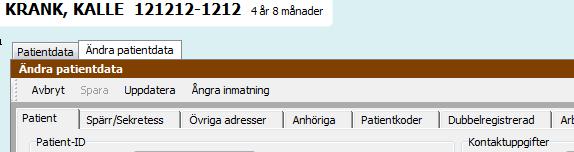 Beskrivning 3(5) Uppdatera patientdata manuellt från Befolkningsregistret via Onlineslagningen: 1. Klicka på Patientdata för patienten. 2. Klicka på knappen Ändra. 3. Klicka på knappen Uppdatera.