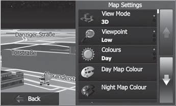 Navigering Mediauppspelning DVD/CD/USB/SDHC/iPod 12 Kartinställningarna visas. Ändra inställningarna vid behov. Tryck på Back (Tillbaka) flera gånger tills navigeringsmenyn visas.