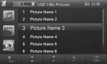 Mediauppspelning DVD/CD/USB/SDHC/iPod Bluetooth-läge Visa bilder från DVD/CD, USB eller SDHC Välj önskad källenhet via huvudmenyn.