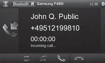 Bluetooth-läge ] Visa tangentbord för direktinmatning av telefonnummer ] Visa menyn för alternativ. Välj kontakt/nummer i samtalslistan eller telefonboken och dubbelklicka för att ringa upp.
