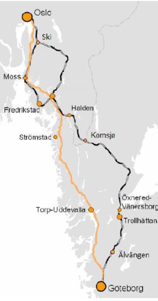 Oslo-Göteborg anbefalinger 2022-33 Norge Fullføre dobbeltspor til Halden Oppgradere Østre linje Ski-Sarpsborg Ny bane Halden Prestebakke (Kornsjø) Sverige Kapasitetsøkende