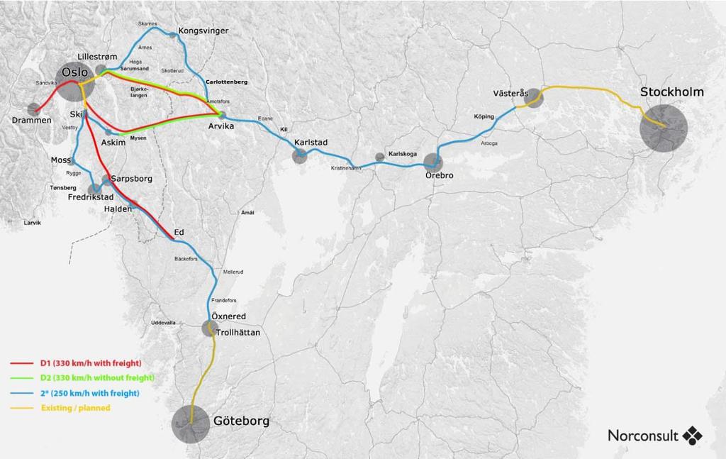 NTP 2018-29 - Utredninger Utrede totimers grunnrute på fjerntogstrekningene inkludert Oslo Stockholm og Oslo Gøteborg er under oppstart KVU/ÅVS grensekryssende godssamarbeid norske og svenske