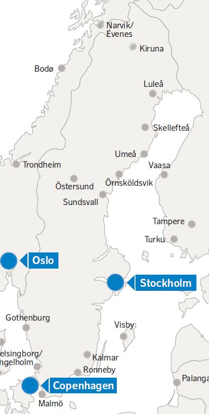 Figur 12 SAS inrikes destinationer i Sverige Källa: SAS SAS bidrar med 44% av tillgängligheten inrikes då den mäts i så kallade connectivity units, som beskrevs innan.
