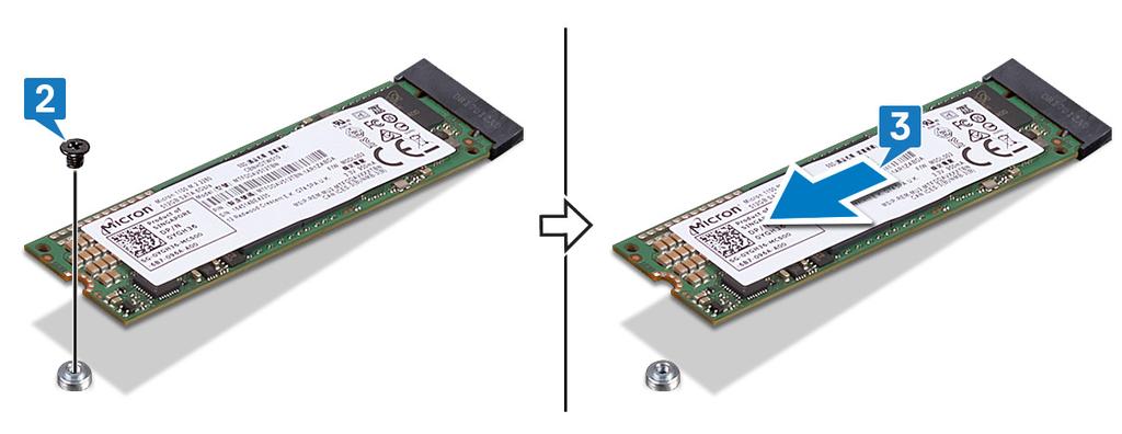 2 Ta bort skruven (M2x3) som håller fast SSD-hårddisken/Intel Optane-minnet på tangentbordsskyddet.