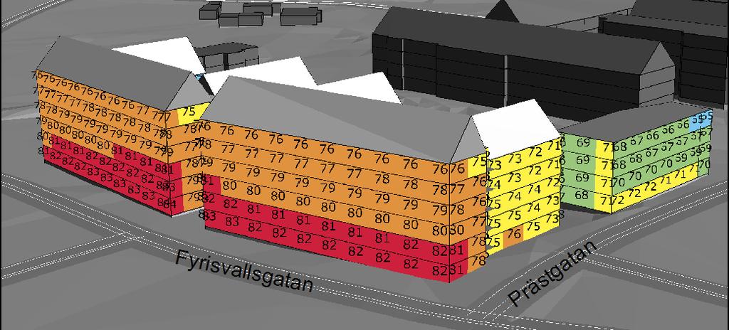 6.2 Maximala ljudnivåer Vid fasad mot Fyrisvallsgatan erhålls nivåer