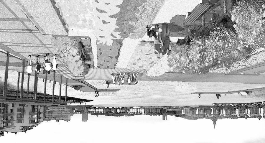 Vy över Lugnetterraen, Illutration Nyrén Arkitekter AB Trafikdagvatten från Lugnet Allé och de förlängning mot Danviktull förelå rena i en föredimenteringanläggning och en anlagd våtmark i anlutning
