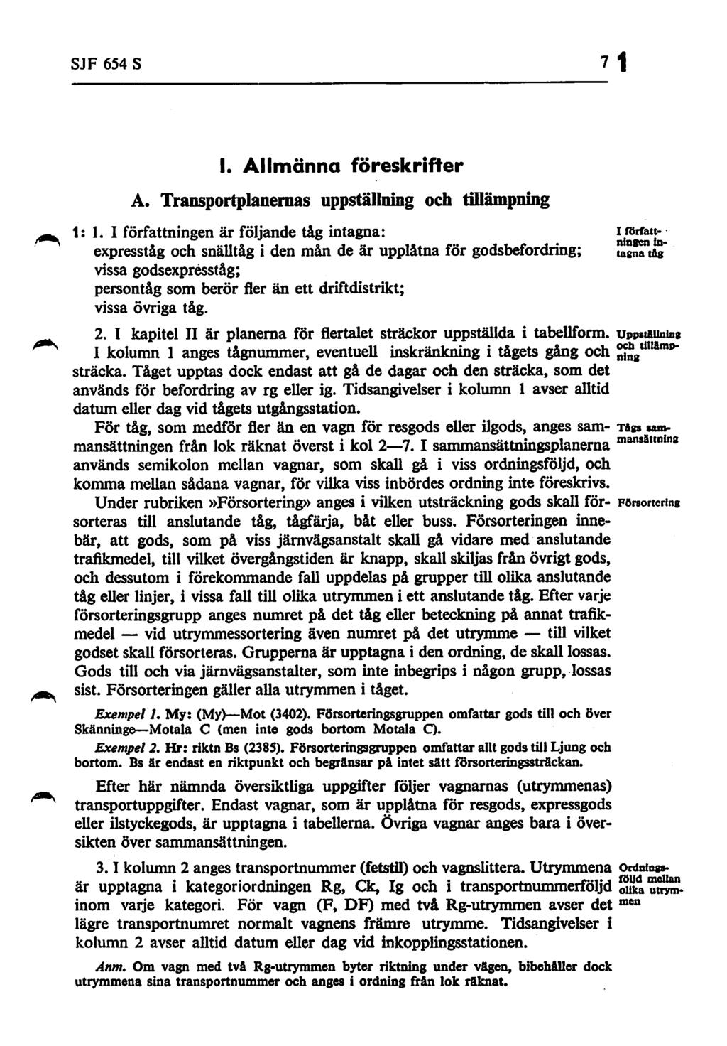 SJF 654 S 7 1 I. Allmänna föreskriffer A. Transportplanernas uppställning och ttllämpning 1: 1.