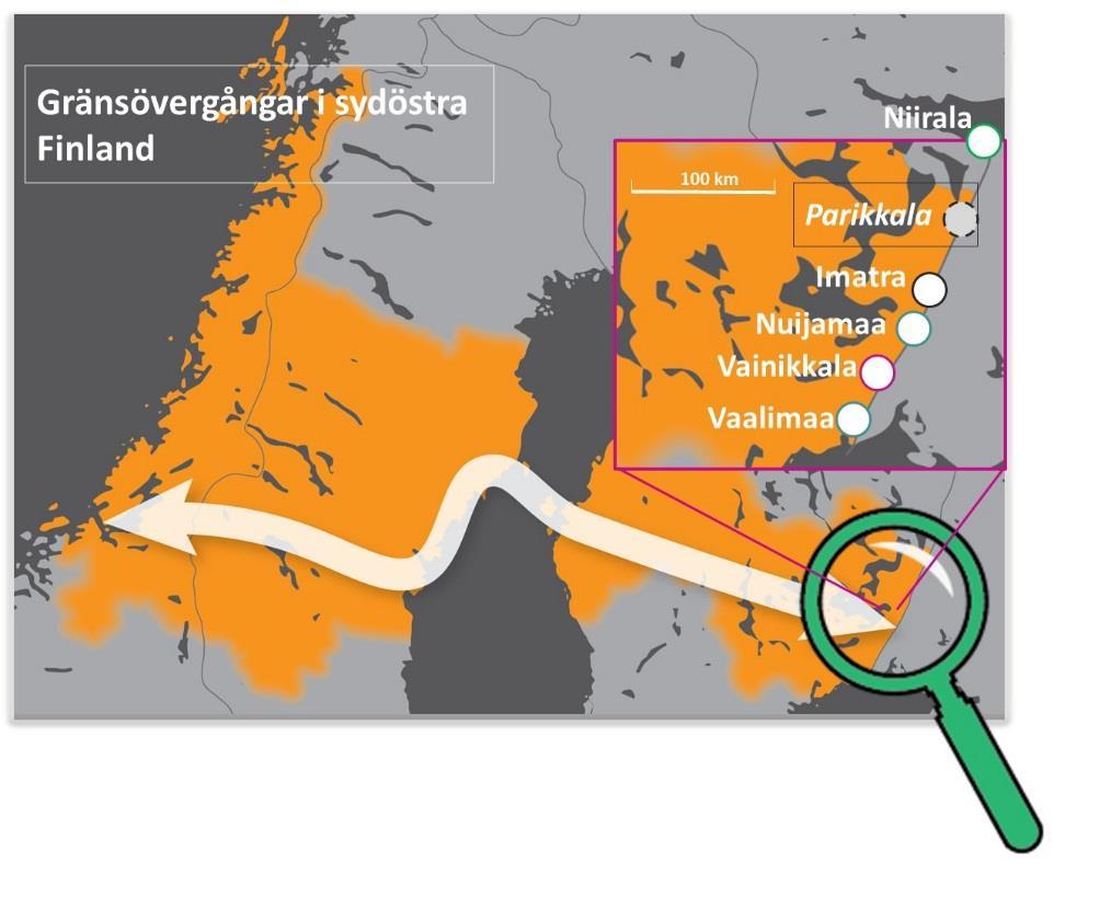 Gränsövergångar i sydöstra Finland Idag finns flera gränsövergångar mellan sydöstra Finland och Karelska näset.