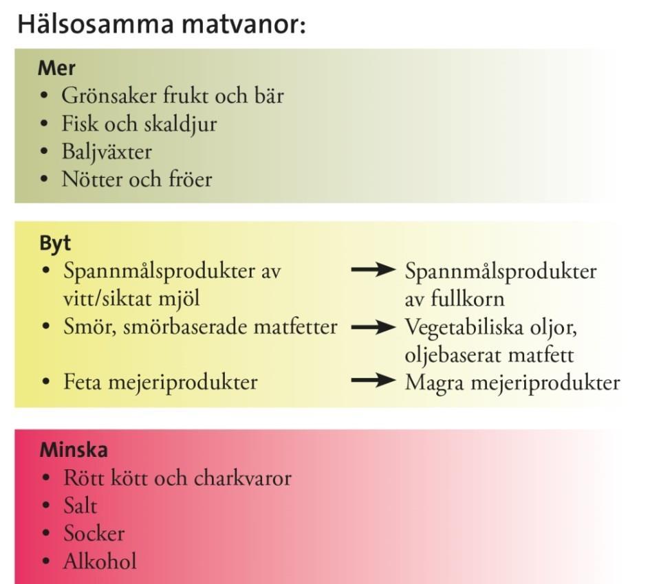 9. Ohälsosamma matvanor Bakgrund Mat och måltider är centrala i våra liv och ger oss njutning och social samvaro antingen man är sjuk eller frisk.