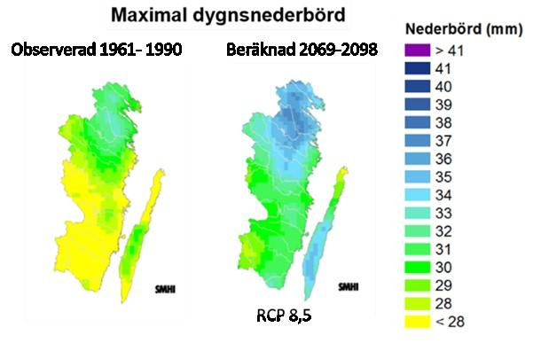 Uppvärmningen gör även att vegetationsperioden förlängs. Vegetationsperioden ökar med 2-3,5 månader och antalet varma dagar blir fler. RCP8.