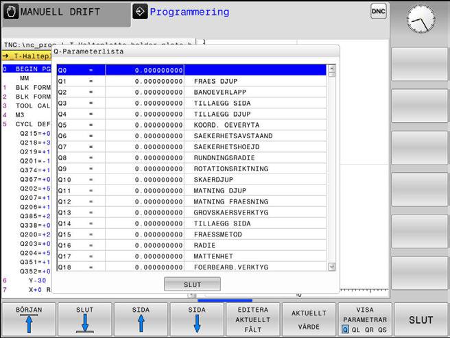 Testa och exekvera Programkörning 6 Kontrollera och ändra Q-parametrar Tillvägagångssätt Du kan kontrollera och även ändra Q-parametrar i alla driftarter.