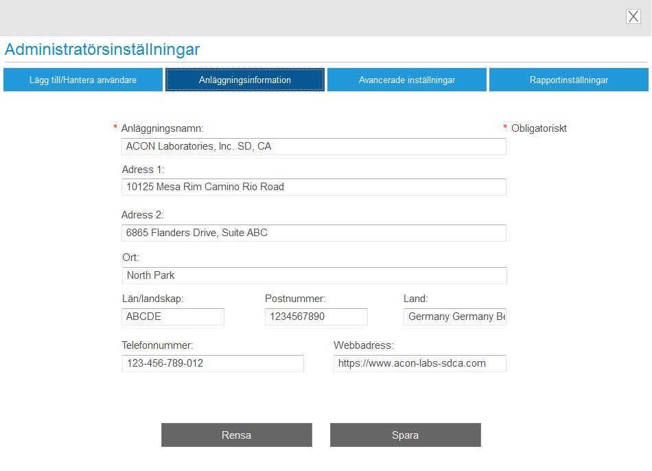 2.4.2.2 Fliken Anläggningsinformation Uppdatera anläggningsinformationen och klicka på knappen Spara. 2.