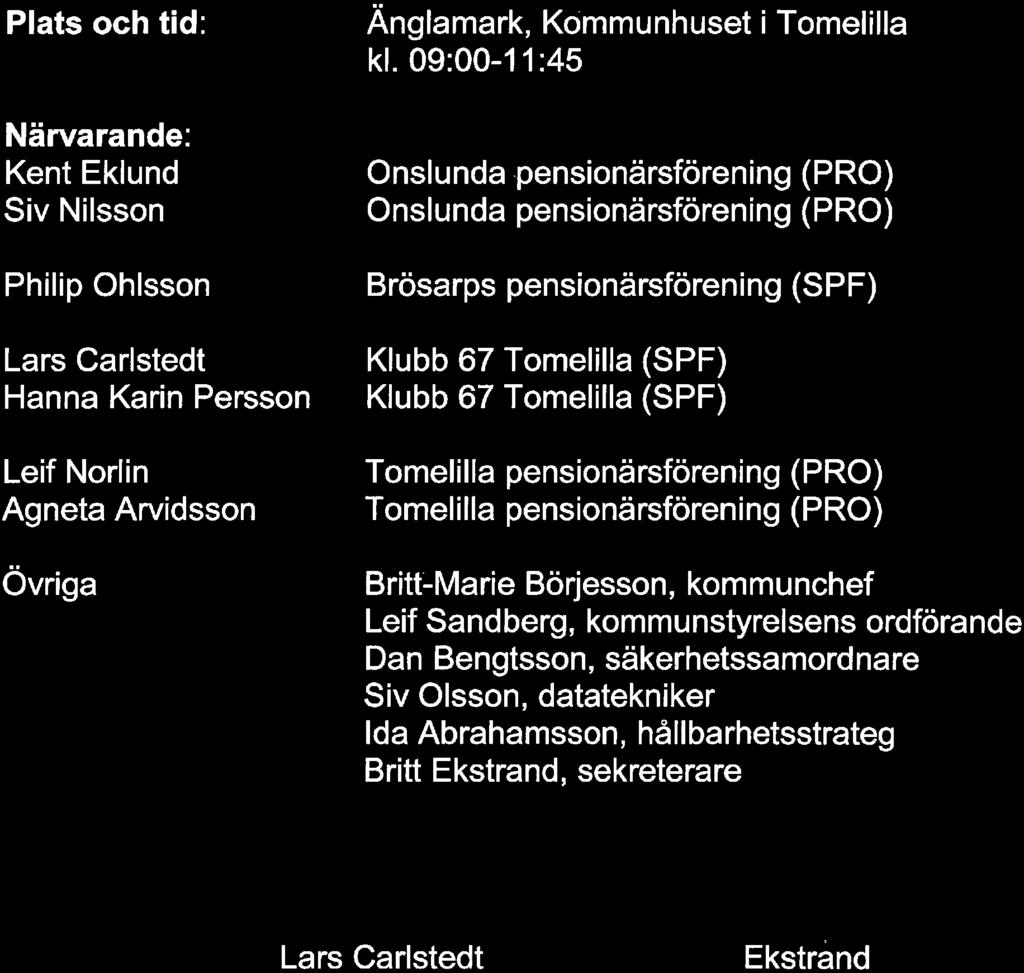Rådsprotokoll Pensionärsrådet 2018-08-28 Plats och tid: Närvarande: Kent Eklund Siv Nilsson Philip Ohlsson Lars Carlstedt Hanna Karin Persson Leif Norlin Agneta Arvidsson Övriga