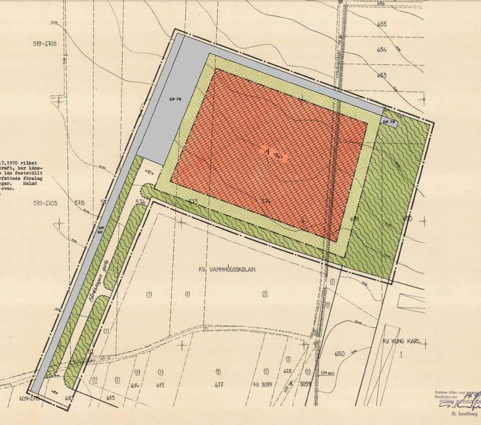 stadsplan 1970-07-24 (akt 12-TRE-480, D A110) inklusive dess fastighetsindelningsbestämmelser ursprungligen fastställda som tomtindelning 1968-05-22 (akt 1287K-1945) och