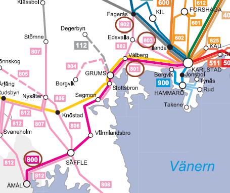 37 Figur 6-4 Nuvarande busslinjer som behandlats i stråket 19 Potentialen för respektive linje bedöms vara: UA1: 800, 801, 802, 803: stor, då lokaltågen tar över stor del av resandet UA3: 800, 801,