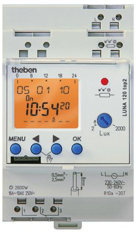 307141 01 Ledning 45 SV Digital skymningsomkopplare LUNA 10 top 100100/ 10000 Fjäderklämma Fjäderklämsöppnare Kontrollttag 1.