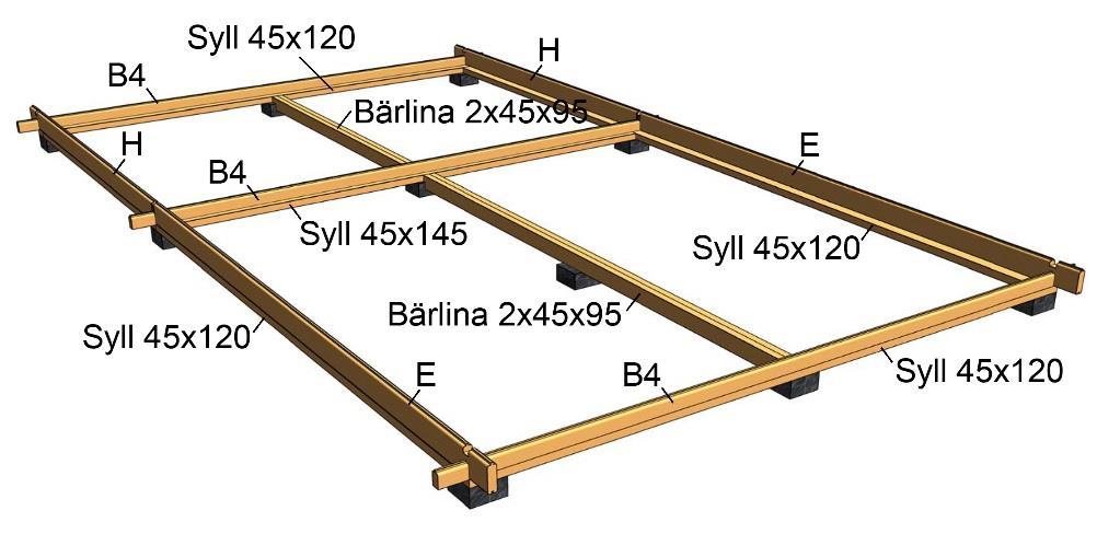 Lägg ihop första väggvarvet på syllen. Ytterväggen ska ligga ca 2-3mm utanför syllen runtom.