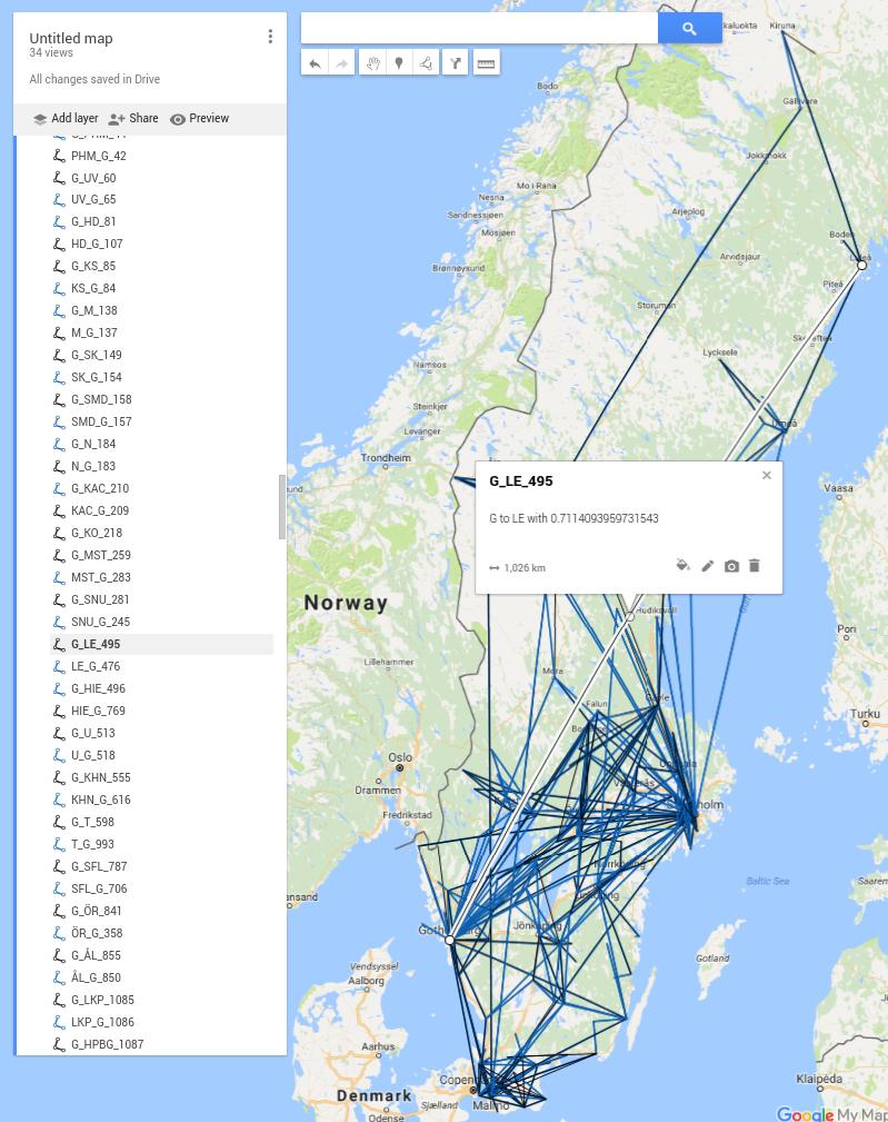 OD-par, de vanligaste förekommande Antal och mellan orter, fastställd T15, huvudtågnummer, inkl.