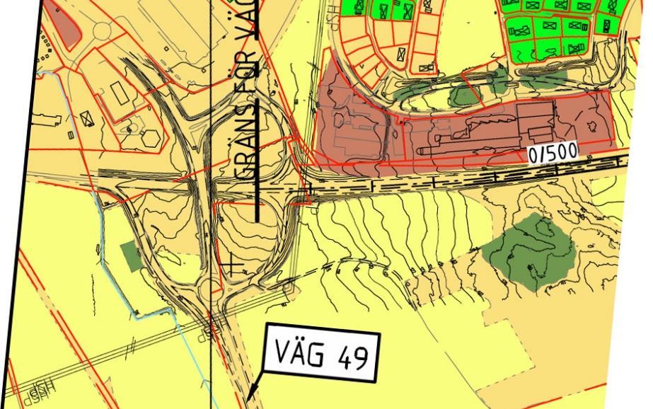 Redovisning på plankarta Nedan redovisas utdrag ur översiktsritning ur vägplan daterad 2017-05-05 respektive ur